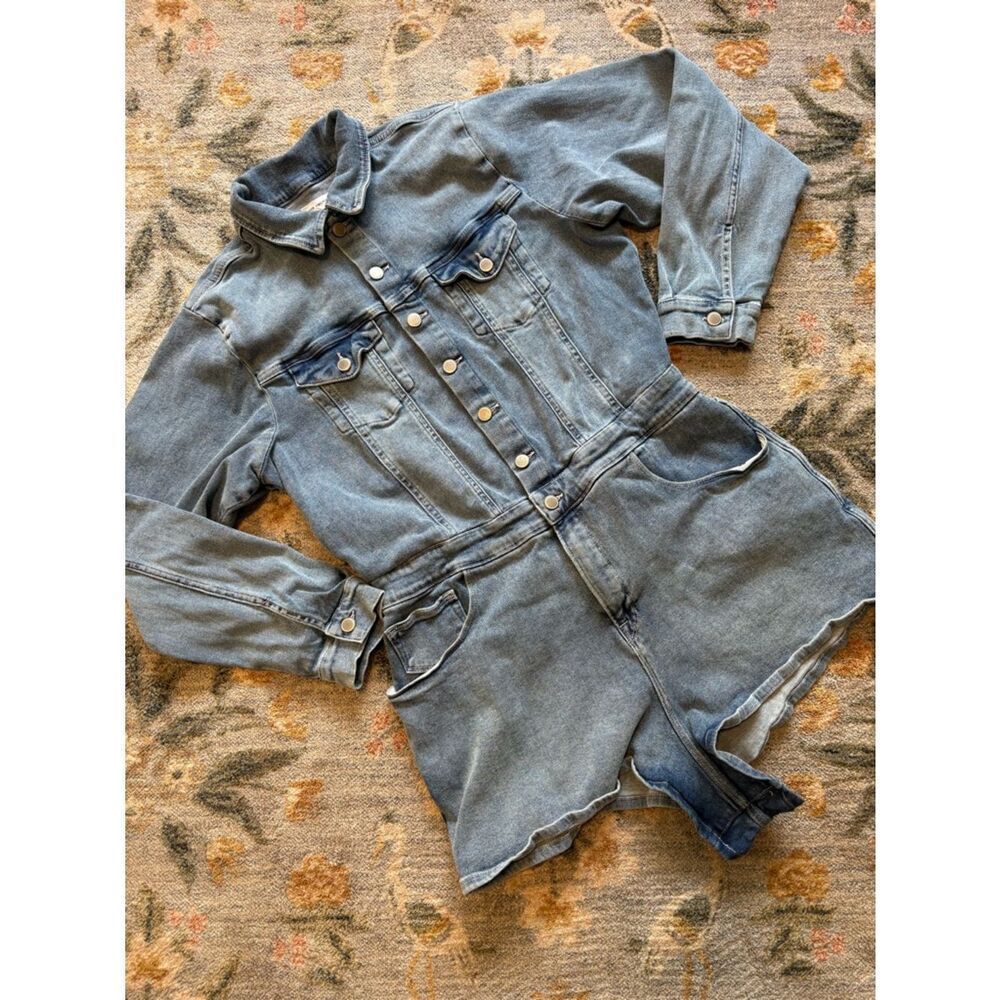 Good American Long Sleeve Jean Romper Size 5